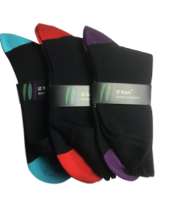 iZ Sock 3 pak med farvet hæl og tå bambusstrømper i sort, rød, lilla og turkis til unisex 39-41