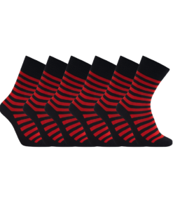 iZ Sock 6pak stribede bambusstrømper i sort og rød