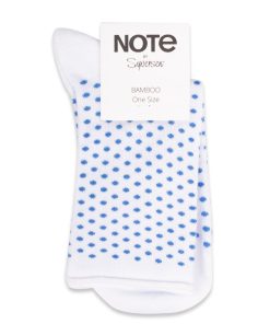 Oroblu - Strømper - Note Woman Bamboo Dots Roll Top - White/Blue Dots